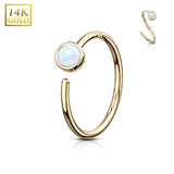 14Kt. Solid Gold Bezel Set Opal Stone Nose Hoop Ring