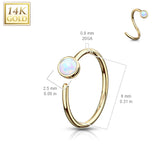 14Kt. Solid Gold Bezel Set Opal Stone Nose Hoop Ring