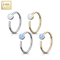 14Kt. Solid Gold Bezel Set Opal Stone Nose Hoop Ring