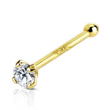 14K Solid Gold Prong Set 3 mm CZ Nose Stud