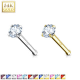 14K Solid Gold Prong Set 2 mm CZ Nose Stud