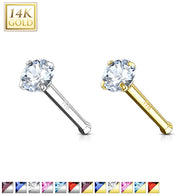 14 Karat Solid Gold Prong Set 2 mm CZ Nose Stud