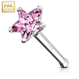 14K Solid Gold Star Prong 3 mm CZ Nose Stud