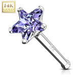 14K Solid Gold Star Prong 3 mm CZ Nose Stud