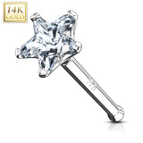 14K Solid Gold Star Prong 3 mm CZ Nose Stud