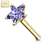 14K Solid Gold Star Prong 3 mm CZ Nose Stud