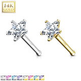 14K Solid Gold Star Prong 3 mm CZ Nose Stud