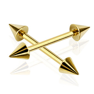 Spikes End Gold IP on Surgical Steel Barbell Tongue Ring