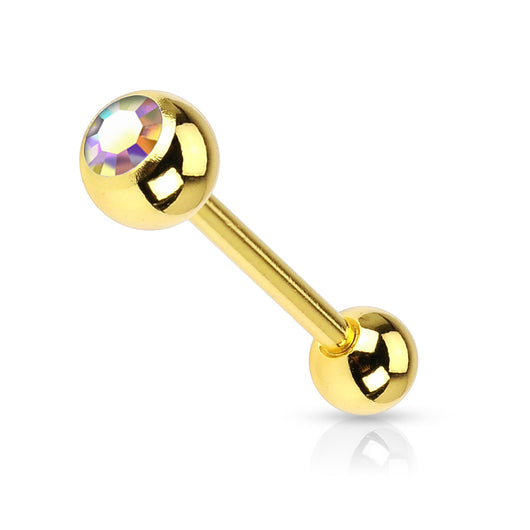 Aurora Borealis CZ Gold Plated on Surgical Steel Barbell Tongue Ring