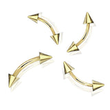 Gold Plated Spike Curved Barbells Eyebrow Rings
