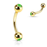 Double CZ Gold IP Curved Barbell Eyebrow Rings