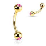 Double CZ Gold IP Curved Barbell Eyebrow Rings
