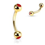 Double CZ Gold IP Curved Barbell Eyebrow Rings