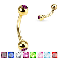 Double CZ Gold IP Curved Barbell Eyebrow Rings