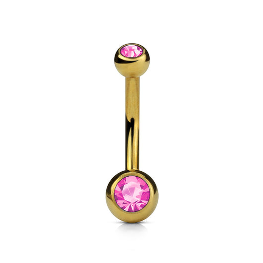 Petite Sz  Pink CZ Yellow 14kt Gold Plated Navel Belly Button Ring