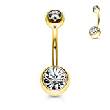 Double Press Fit Gemmed Yellow Gold IP Belly Button Rings