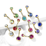 Double Press Fit Gemmed Yellow Gold IP Belly Button Rings