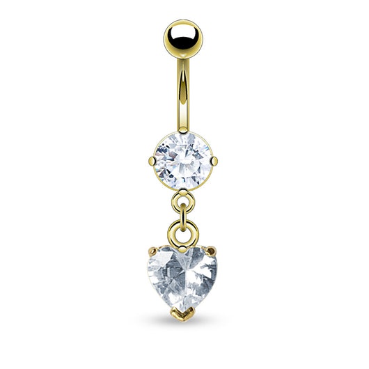 Heart Shaped Clear CZ Yellow 14kt Gold Plated Navel Belly Button Ring