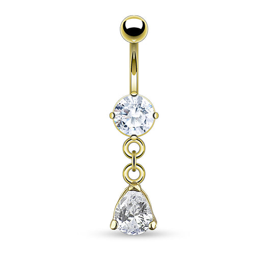 Teardrop-Shaped CZ Dangle 14kt Gold Plated Navel Belly Button Ring