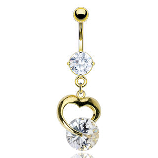 Heart And Gem Dangle 14kt Gold Plated Navel Belly Button Ring