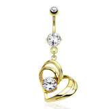 Hollow Heart CZ Dangle 14kt Gold Plated Navel belly Button Ring