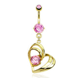 Hollow Heart CZ Dangle 14kt Gold Plated Navel belly Button Ring