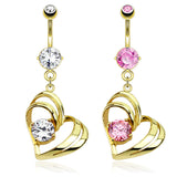 Hollow Heart CZ Dangle 14kt Gold Plated Navel belly Button Ring