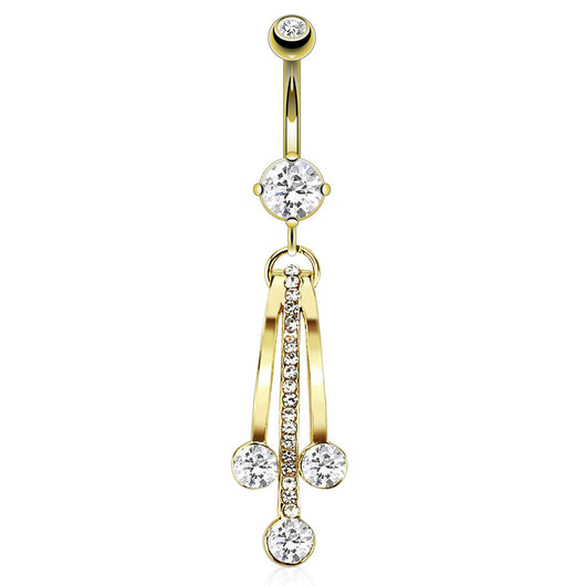 Waves of CZ Droplets 14kt Gold Plated Navel Belly Button Ring