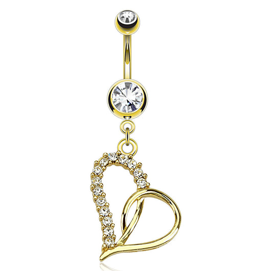 Loop Heart Dangle 14kt Gold Plated Navel Belly Button Ring