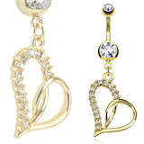 3 Pc Hot Seller 14K Gold And Surgical Steel CZ Heart Navel Belly Button Rings