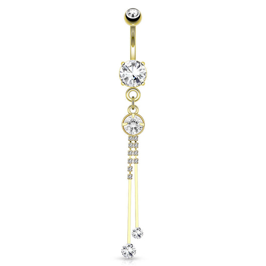 CZ with Square Gems Dangle 14kt Gold Plated Navel Belly Button Ring