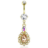CZ Teardrop CZ Dangle 14kt Gold Plated Navel Belly Button Ring