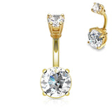 14kt Gold Plated CZ Internally Threaded Surgical Steel Navel Belly Button Ring