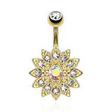 CZ Flower 14kt Gold Plated Navel Belly Button Ring