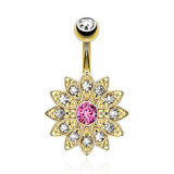 CZ Flower 14kt Gold Plated Navel Belly Button Ring