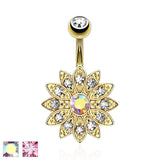 CZ Flower 14kt Gold Plated Navel Belly Button Ring