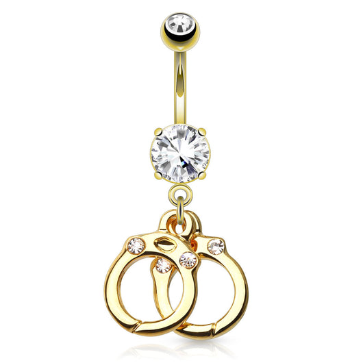 Hand Cuffs with Gems 14kt Gold Plated Dangle Navel Belly Button Ring