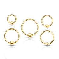 Yellow Gold Captive Bead Ring Tragus Helix Ear Cartilage Smiley Piercing