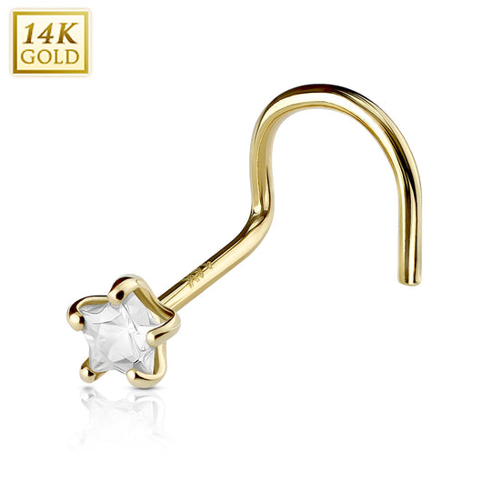 Prong Set Star CZ 14K Solid Gold Nose Screw Ring