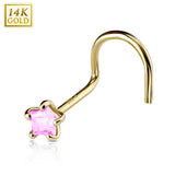 Prong Set Star CZ 14K Solid Gold Nose Screw Ring