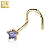 Prong Set Star CZ 14K Solid Gold Nose Screw Ring