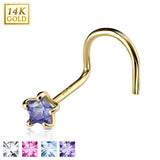 Prong Set Star CZ 14K Solid Gold Nose Screw Ring