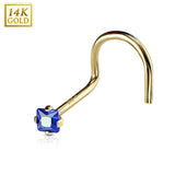 Prong Set Square CZ 14K Solid Gold Nose Screw Ring