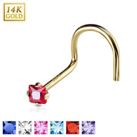 Prong Set Square CZ 14K Solid Gold Nose Screw Ring