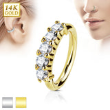 14K Solid Gold Five CZ Hoop Nose Rings for Nose Ear Cartilage