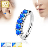 14KT Solid Gold Five Opal Hoop Nose Rings for Nose Ear Cartilage Lip
