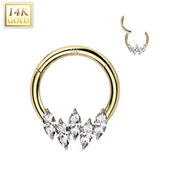 14K Solid Gold Marquise Hinged Segment Ring for Nose Septum Cartilage