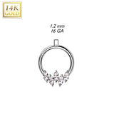 14K Solid Gold Marquise Hinged Segment Ring for Nose Septum Cartilage
