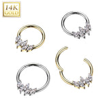 14K Solid Gold Marquise Hinged Segment Ring for Nose Septum Cartilage