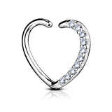 14Kt. Solid Gold CZ Paved Heart Shape Left Ear Ring Ear Cartilage Daith Helix